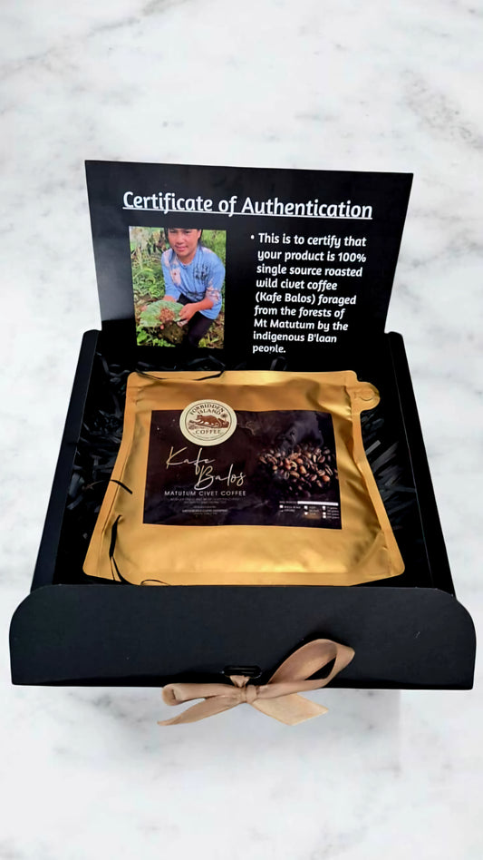 GIFT BOX - 100g Civet Coffee - KAFE BALOS  100% Wild & Authentic Light/Medium Roast Full Bean/Grounded